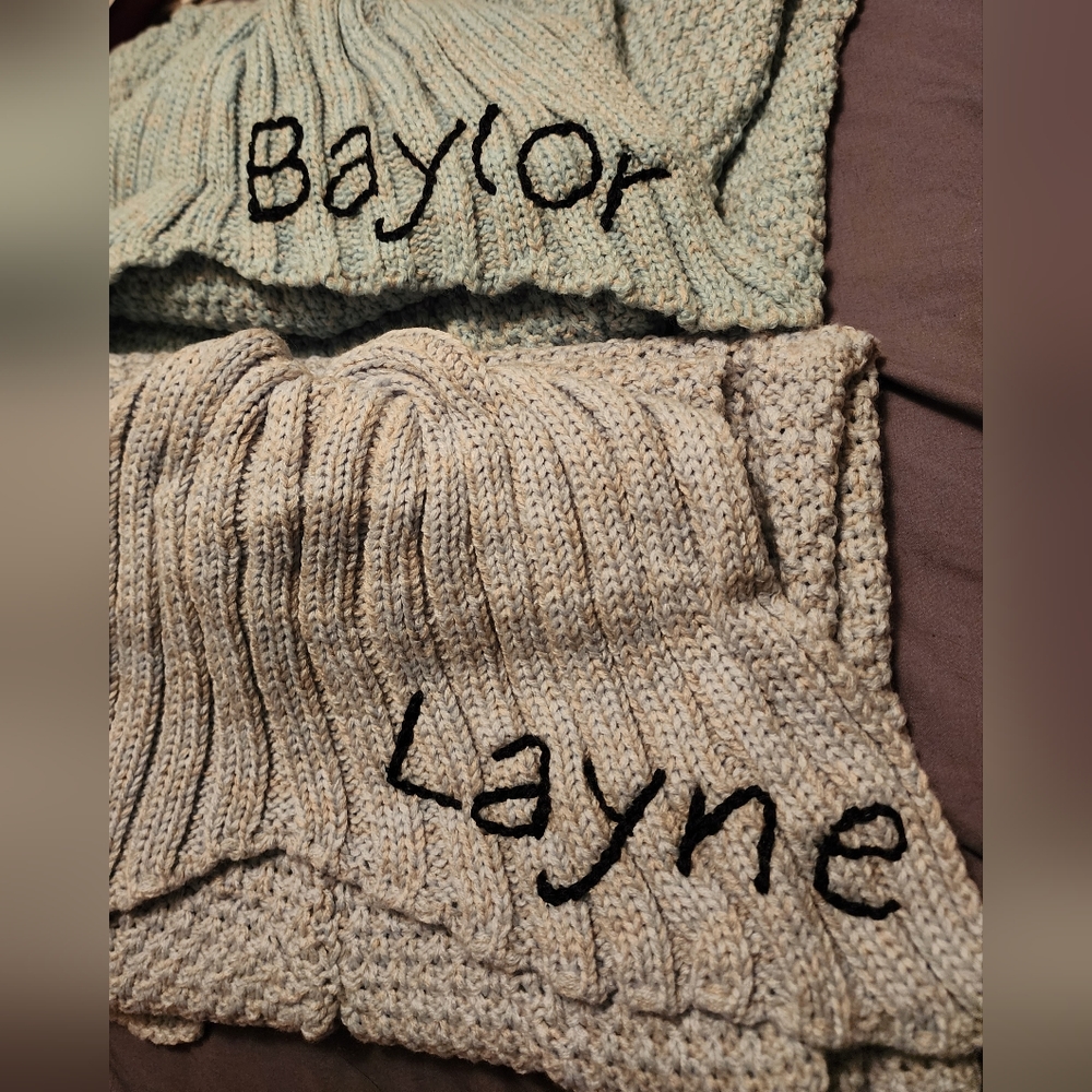 Hand embroidered, customizable, knit Mermaid tail blankets